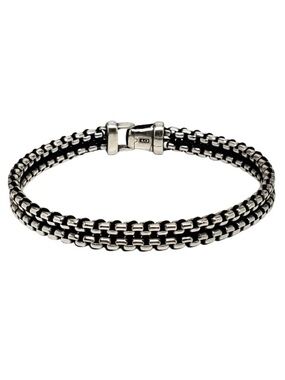 David Yurman Woven Box Chain bracelet in Sterling Silver and Black Nylon, 10mm